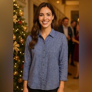 Eileen Fisher Classic Collar Shirt — Yarn-Dyed Handkerchief Organic Linen